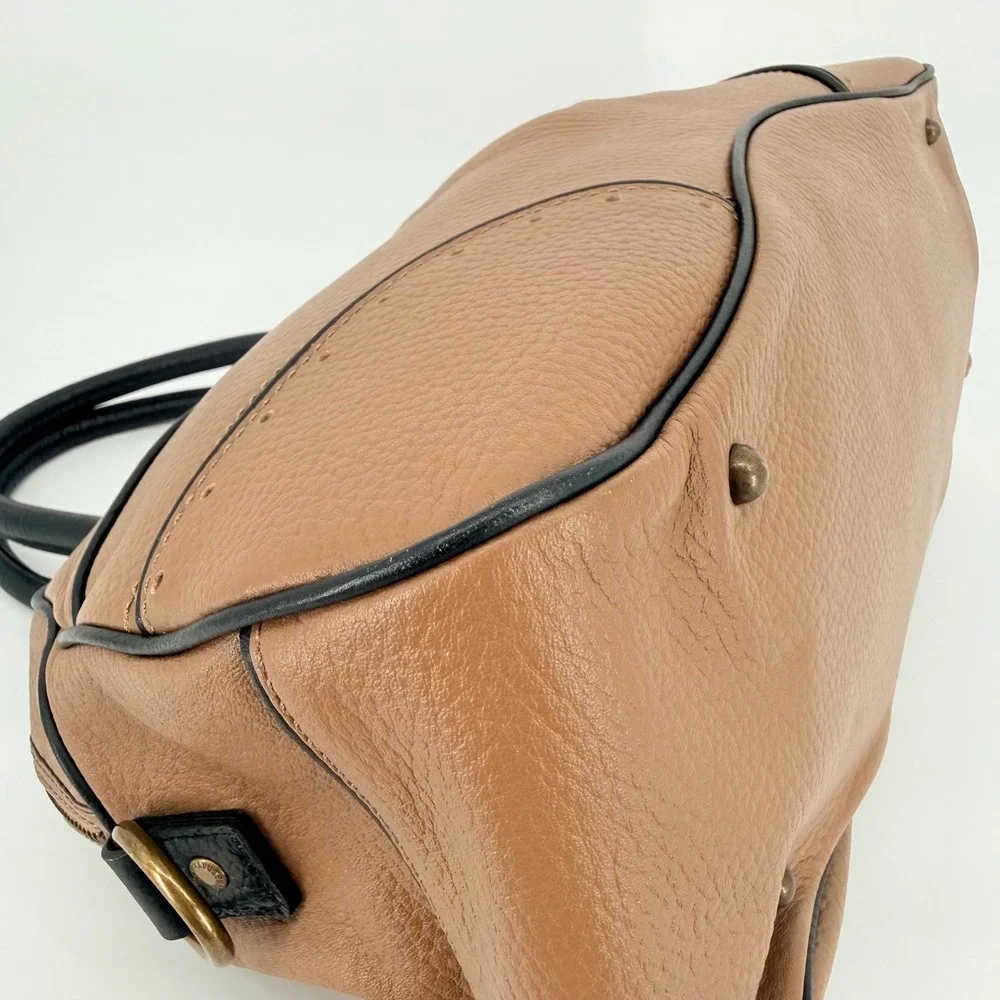 Burberry Blue Label Bowler Satchel Bag Taupe Leather Luxury Travel Work Sporty